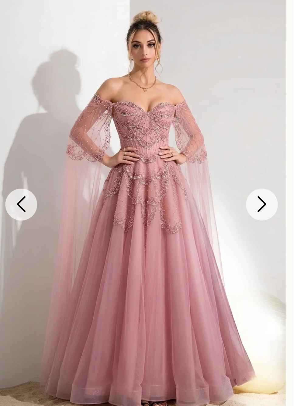 Off-Shoulder Dusty Rose Evening Gown